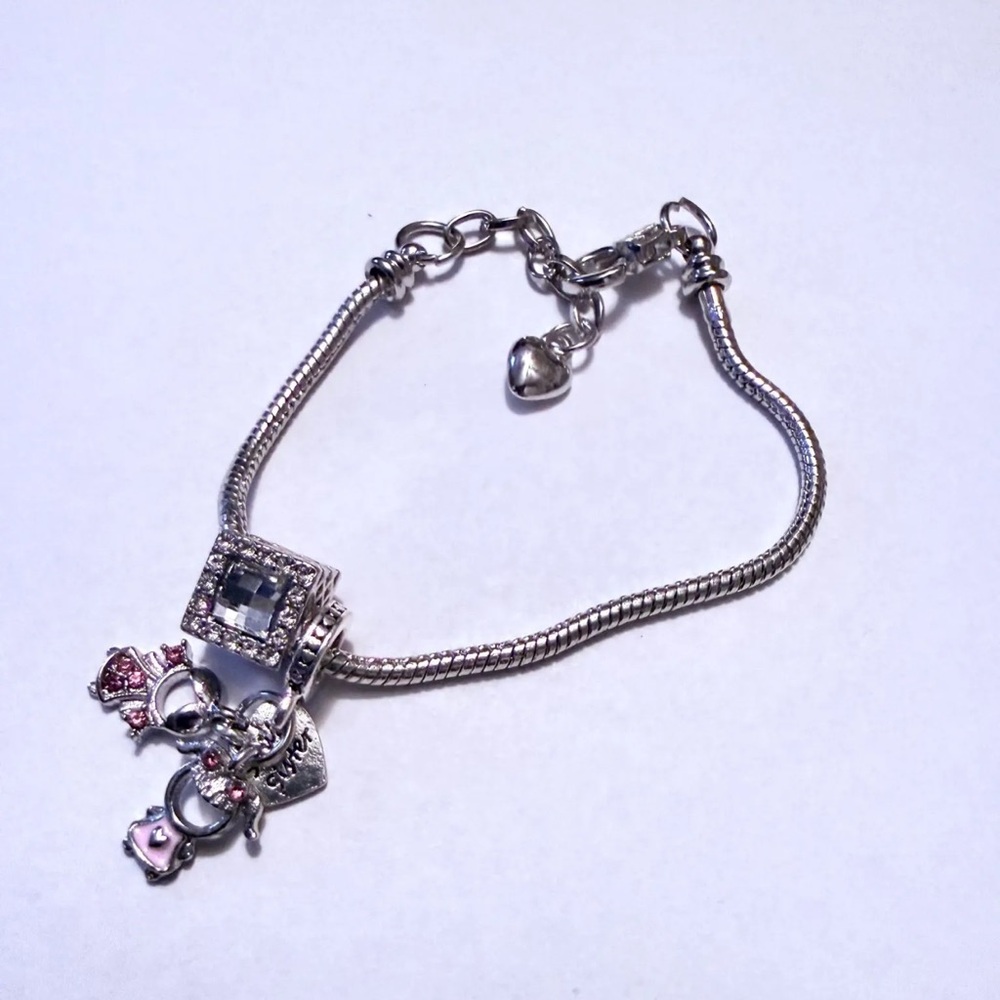 Silver Charm Bracelet with Pink Accents